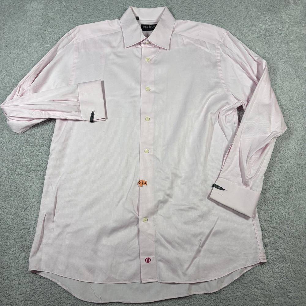 David Donahue Dress Shirt Mens 16 32/33 Pink Pattern 100% Cotton Long Sleeve